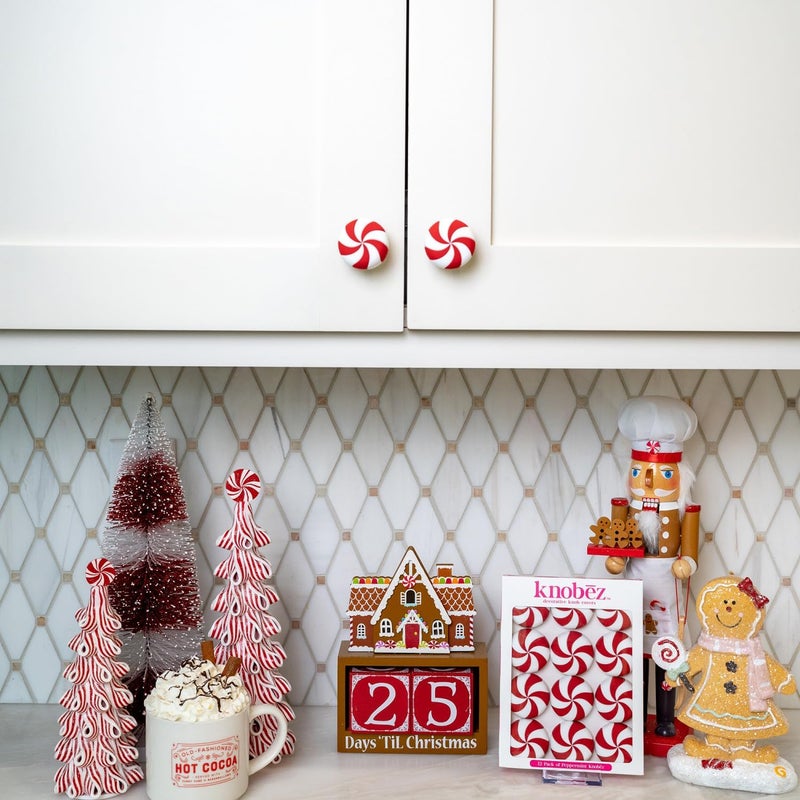 Knobēz : Decorative Knob Covers - Red Peppermint - 12pk - Stretch Over Hardware Decorations, Holiday-Winter-Christmas, Kitchen-Bathroom-Dressers-Home - Image 2